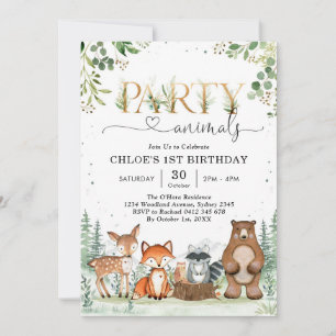 Woodland Party Animals Boy Birthday Invitation
