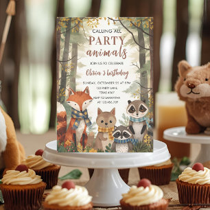 Woodland Party Animals Forest Fox, Racoon & Bear Invitation