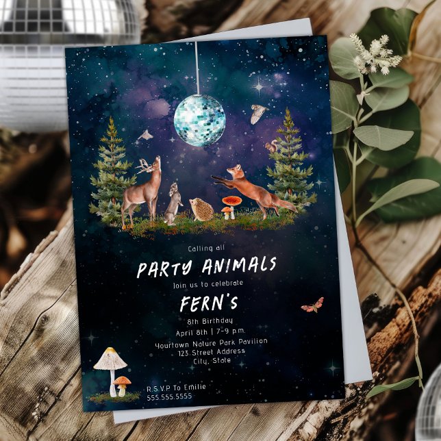 Woodland Party Animals Galaxy Disco Birthday Invitation (Creator Uploaded)
