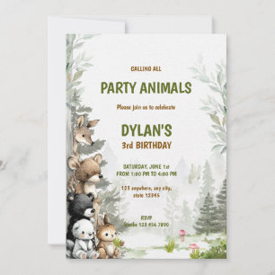 Woodland Party Animals Kid's Birthday Invitation