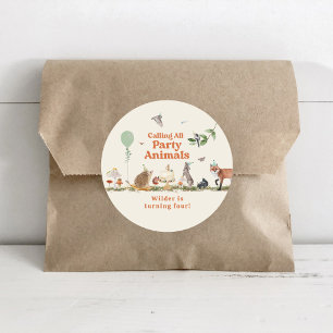 Woodland Party Animals Neutral Birthday Party Classic Round Sticker