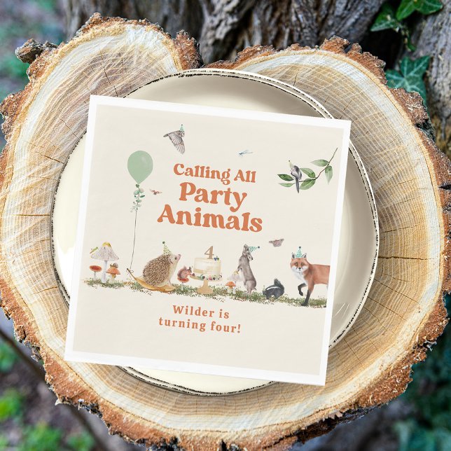 Woodland Party Animals Neutral Birthday Party Napkin (Creator Uploaded)