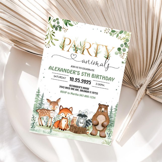 Woodland Party Creatures Theme Birthday Invitation (Creator Uploaded)