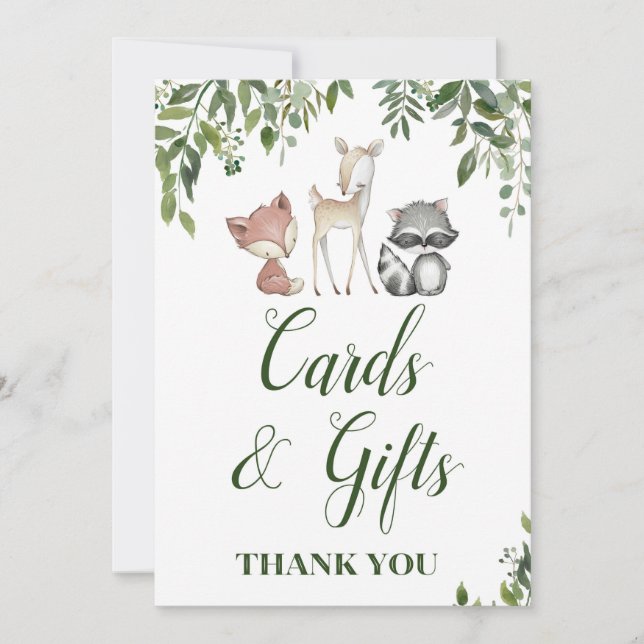 Woodland Party Sign - Cards and Gifts sign 5x7 (Front)