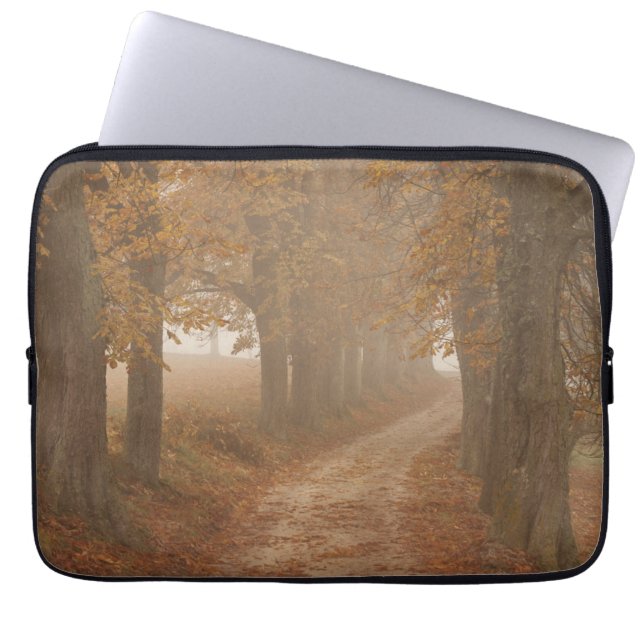 Woodland Path Lined by Autumn Trees Photo Laptop Sleeve (Front)