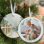 Woodland Path Watercolor Personalised Photo Ceramic Tree Decoration<br><div class="desc">Photo Christmas ornament which you can personalise for Grammie or anyone else! The design has an elegant watercolor scene on one side of a tree-lined woodland path with an owl and robin on the fence post. The other side has your photo and your names or other custom text. The photo...</div>