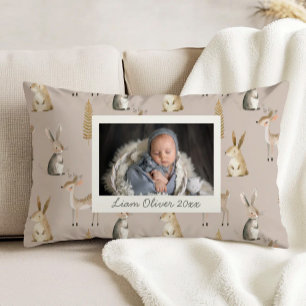 Woodland Pattern Beige Gray Custom Photo Nursery Decorative Cushion