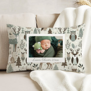 Woodland Pattern Green Brown Custom Photo Nursery Decorative Cushion