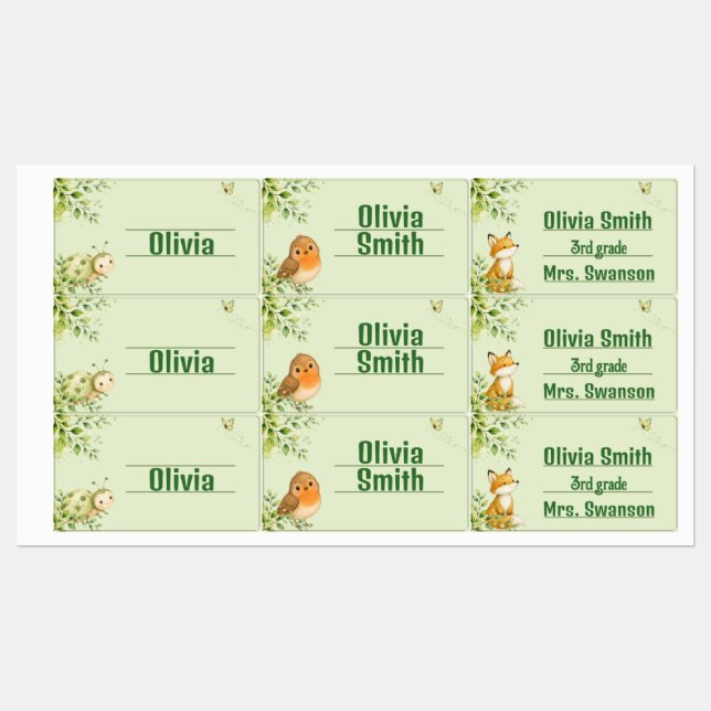 Woodland Personalised Kids Name Labels (Sheet)