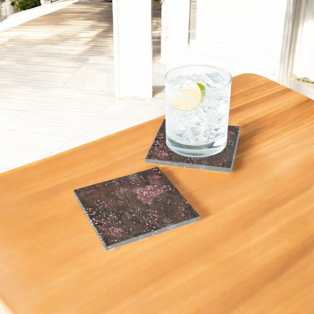 Woodland Pine & Berries Soft Pinks Festive Pattern Glass Coaster (Creator Uploaded)