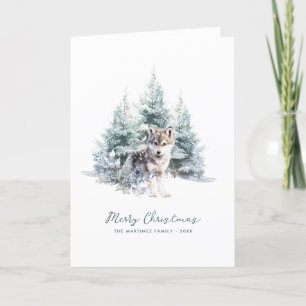 Woodland Pine Forest Wolf Merry Christmas Folded Holiday Card