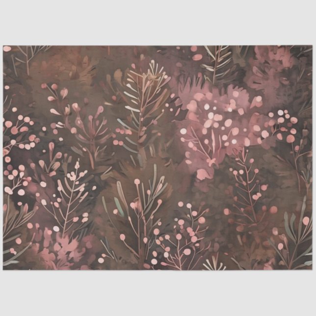 Woodland Pine & Soft Pink Berries Festive Pattern  Tissue Paper (Front)