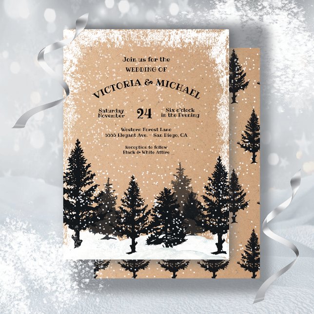 Woodland Pine Trees Snowy Winter Wedding Invitation (Creator Uploaded)
