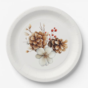 Woodland Pinecone and Cranberry Paper Plate