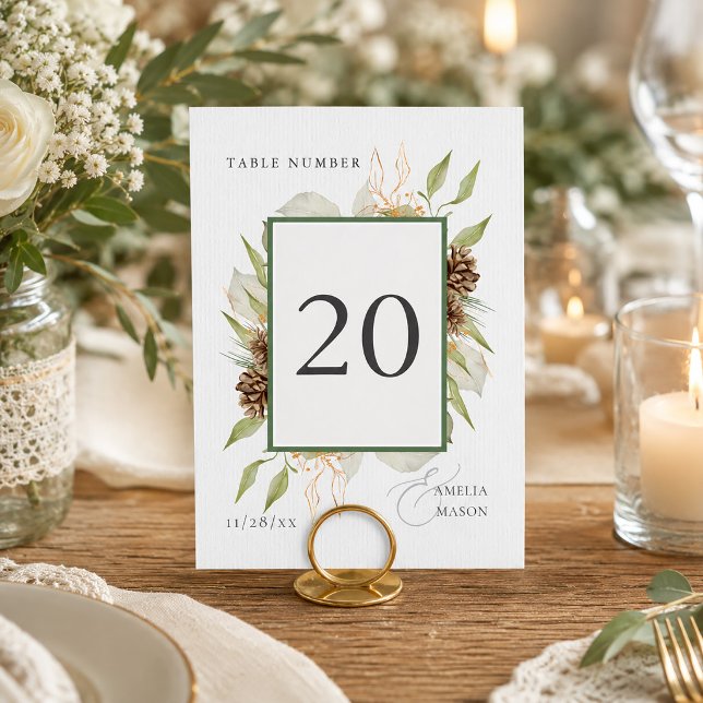 Woodland Pinecone Eucalyptus Greenery Table Number (Woodland Pinecone Eucalyptus Greenery Table Number)