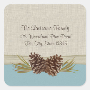 Woodland Pinecones Light Blue Square Sticker