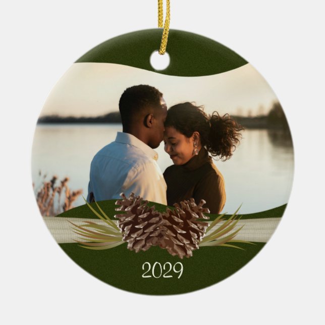 Woodland Pines Photo Ceramic Tree Decoration (Front)