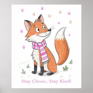 Woodland Pink Cheeky Fox - Playful Doodle Animal  Poster