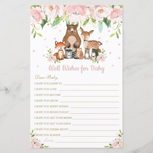 Woodland Pink Floral Well Wishes for Baby Card (Front)