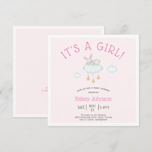 Woodland Pink It's a Girl Bunny Baby Shower Invitation