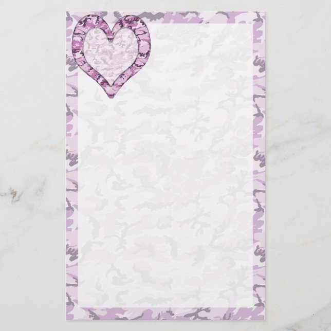 Woodland Pink/Purple Camouflage Heart on Camo Stationery (Front)