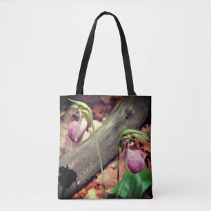 Woodland Pink Wild Lady Slipper Orchid Flowers Tote Bag
