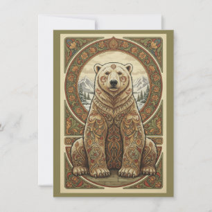 Woodland Polar Bear Art Flat Thank You Card