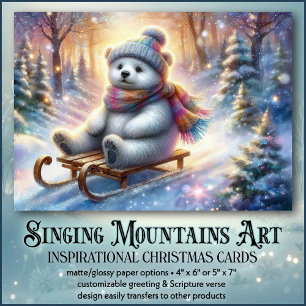 Woodland Polar Bear & Sled Bible Verse Christmas Holiday Card