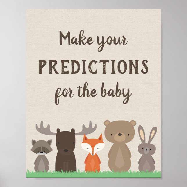 Woodland Predictions for Baby Sign Baby Shower (Front)