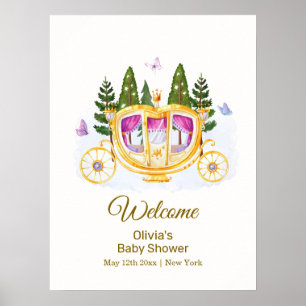 Woodland Princess Carriage Baby Shower Welcome Poster