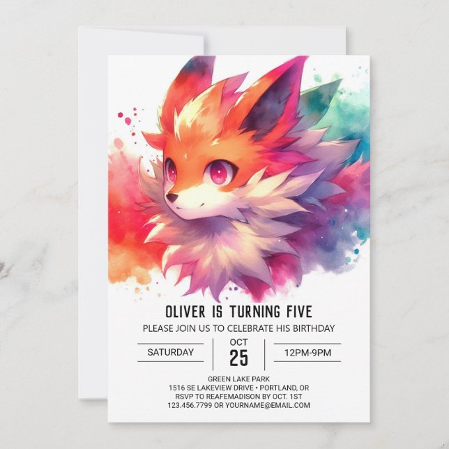 Woodland Printable Fox Birthday Invitation (Front)