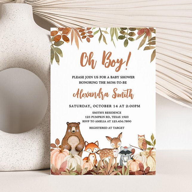 Woodland Pumpkin Animals Baby Shower Invitation (Pumpkin Woodland Animals Baby Shower Invitation)