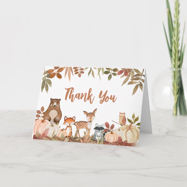 Woodland Pumpkin Animals Baby Shower Thank You Card (Front)