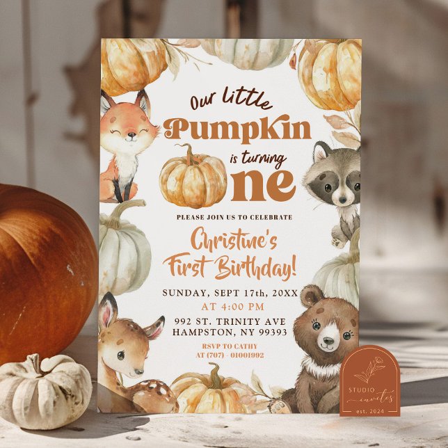 Woodland Pumpkin is Turning One Birthday Invitation (Creator Uploaded)