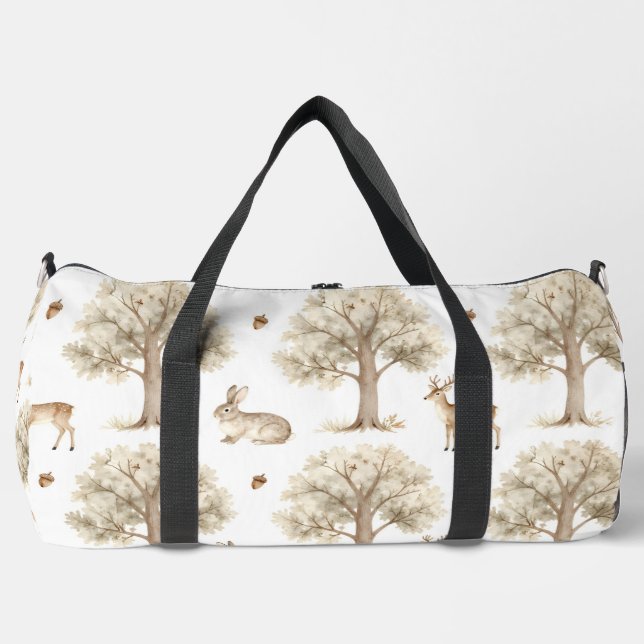 Woodland rabbit and deer pattern duffle bag (Front)