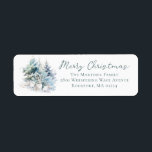 Woodland Rabbit Christmas Return Address Label<br><div class="desc">Rustic woodland scene features a rabbit family frolicking in a snowy pine forest. Merry Christmas is written in a simple script above the return address. All of the text can be edited.</div>