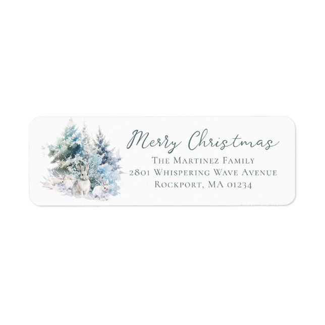 Woodland Rabbit Christmas Return Address Label (Front)