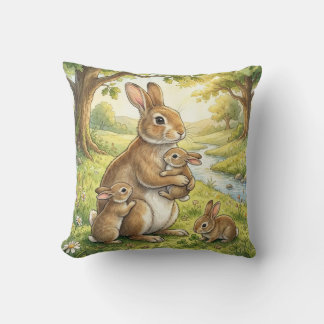 Woodland Rabbit Family Kids Cushion