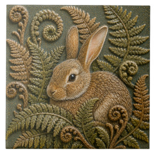 Woodland Rabbit Ferns Tile