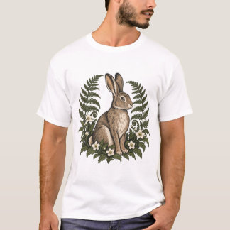 Woodland Rabbit with Ferns and Wildflowers T-Shirt