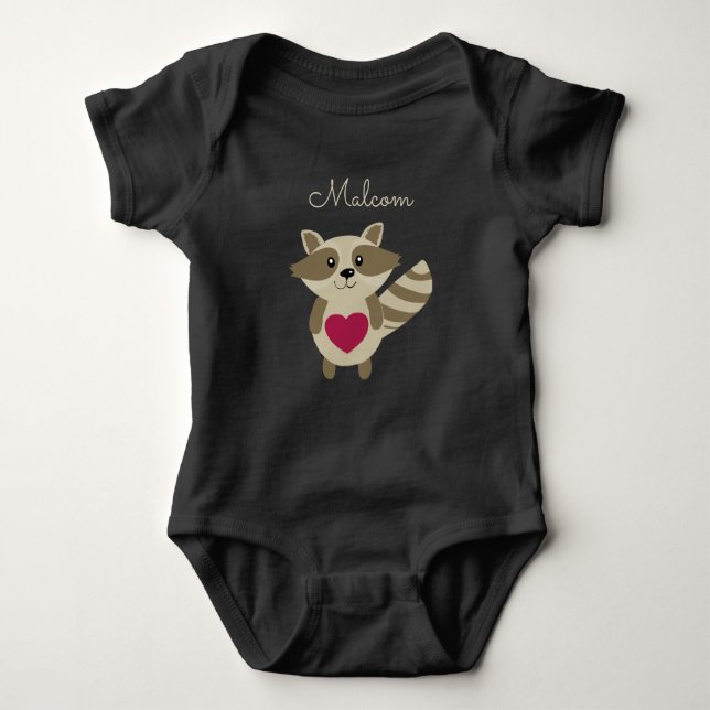Woodland Racoon Adorable Personalised Baby Animal Bodysuit (Front)