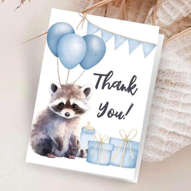 Woodland Racoon Baby Shower Folded Thank You Card (Creator Uploaded)