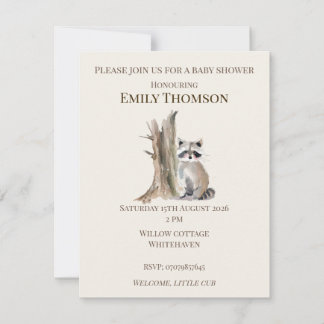 Woodland Racoon Baby Shower Invitation