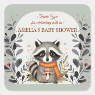 Woodland Racoon Baby Shower Thank You Sticker Cut