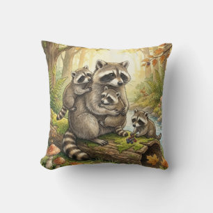 Woodland Racoon Family Kids Cushion