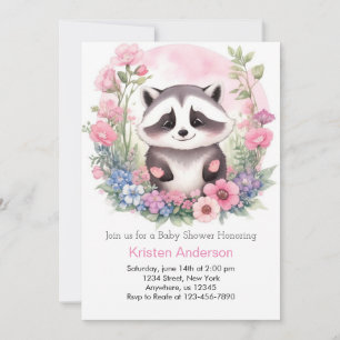 Woodland Racoon Pink Adventure Girl Baby Shower Invitation