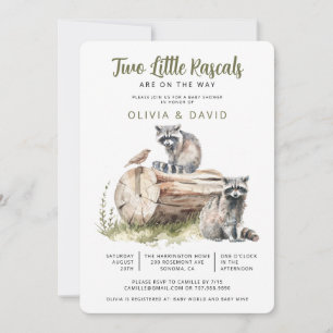 Woodland Racoon Twins Baby Shower Invitation