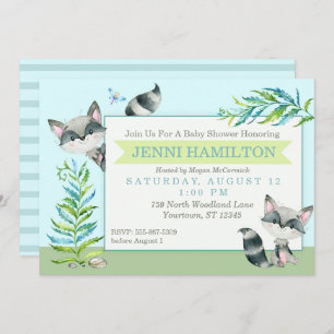 Woodland Racoon Whimsical Baby Shower Invitation