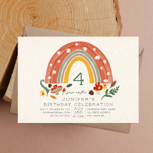 Woodland Rainbow Mushroom Botanical Birthday Party Invitation