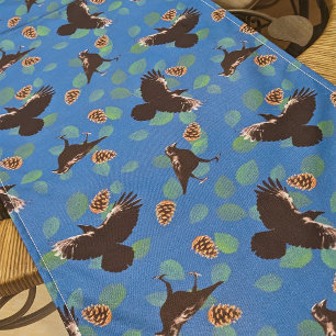 Woodland Raven Black Birds & Pine Cone Blue Forest Short Table Runner